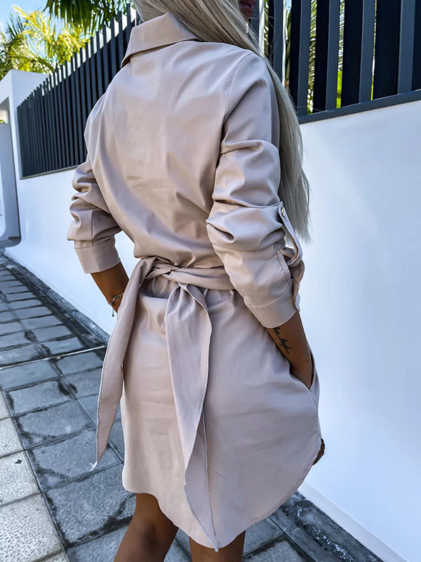 LACE-UP ROLL-SLEEVE | SHIRT-DRESS